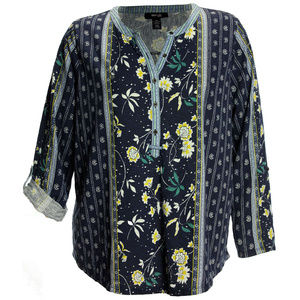 Multi Color Floral Print 3/4 Sleeve Shirt Plus